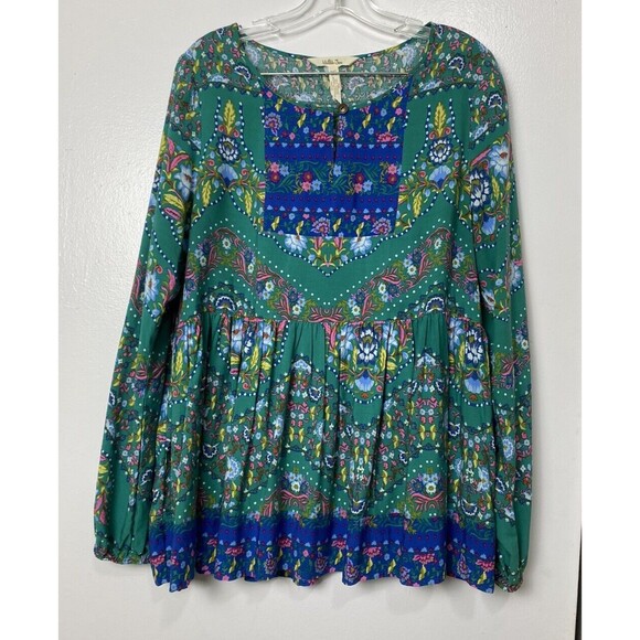 Matilda Jane Womens Top Size M Evergreen Boho Floral Long Sleeves Keyhole Front - Picture 3 of 14
